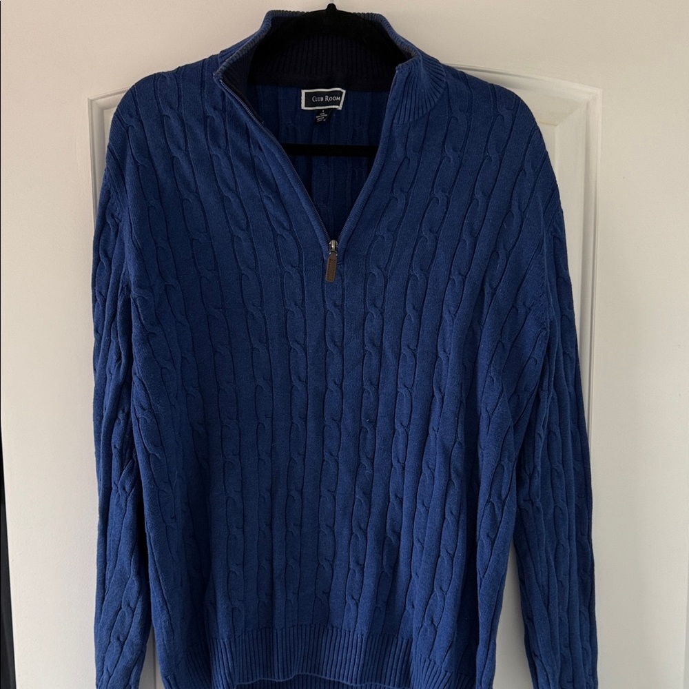 Club Room Men's Navy Cable Knit Zip-Up Sweater